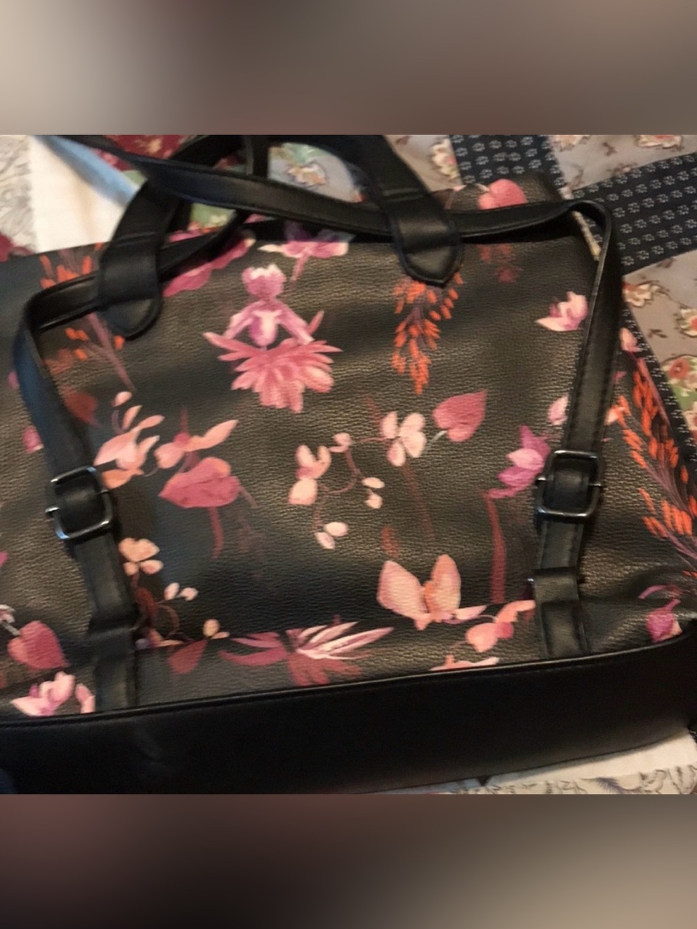A New Day Floral Black Purse / Mini Backpack 10” x 13”